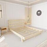 Natura New Model Doğal Çam Ahşap Karyola Ve İki Komodin Set