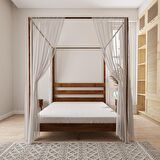 Natura Model Cibindirik Askılıklı  Ceviz Renk Çam Ahşap Karyola Ve İki Komodin Set