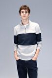 DeFacto Comfort Regular Fit Rahat Kalıp Dik Yaka Fermuarlı Çizgili Kalın Sweatshirt D2401AX24AUGR389