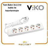 VİKO 5'li 15 Metre Topraklı Grup Priz 3x1.5 Kablolu