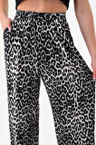 Kadın Siyah Pix Leopar Desenli Yüksek Bel Palazzo Pantolon