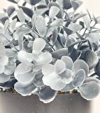 Yapay Çiçek Gümüş Renk Şimşir Siyah Saksıda Siyah Plastik Saksılı Dekoratif Süs Çiçeği
