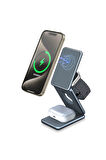 AirFlod 15W Wireless Kablosuz Şarj Standı Alüminyum Katlanabilir 3in1 iPhone-android-watch-airpods