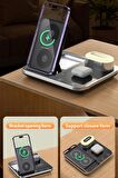 iPhone-android-watch-airpods Uyumlu 15W Hızlı Wireless Kablosuz Şarj Standı 4 in 1 Masaüstü İstasyon
