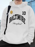Baltimore Maryland Amblemi Baskılı Kapüşonlular Erkek Sportif Gevşek Tişörtü Kış Polar Sıcak