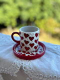 El Yapımı Kalp Desenli Seramik Fincan Kupa