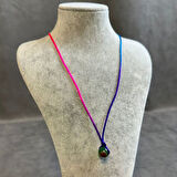 Uretti - Tuğba 6667 8593 El Yapımı Renkli İp Askılı Akik Doğal Taş Kolye - Yeşil