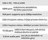 Coofbe 100w Pd 10in1 Type-C Hub Type-C to VGA 4K HDMI RJ45 3.5mm Sd Tf Kart 3xUSB3.0 Çeviriçi Hub