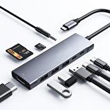 Coofbe 9in1 Type-C Hub Type-C to 4K 30hz HDMI 3.5mm TF USB 3.0 USB 2.0*2 SD TF Dönüştürücü Hub