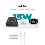 Ttec Masaüstü Şarj İstasyonu 3in1 15W Telefon Apple Watch Uyumlu Kulaklık Şarj Standı İphone 11 12 13 14 15 Pro Max Şarj
