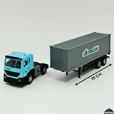 Oyuncak Metal Kasa Kapıları Açılan Çek Bırak Dorseli Model Çekici Tır Die-Cast 25 Cm Mavi