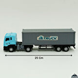 Oyuncak Metal Kasa Kapıları Açılan Çek Bırak Dorseli Model Çekici Tır Die-Cast 25 Cm Mavi
