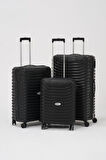 Keo-Plus Siyah 3 lü Set Silikon Kırılmaz PP Valiz