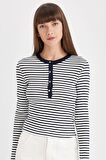 DeFacto Slim Fit Dar Kesim Bisiklet Yaka Çizgili Fitilli Kaşkorse Düğmeli Uzun Kollu Tişört D4271AX24AUNV245