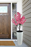 Yapay Ağaç Pembe Bahardalı Ağacı Beyaz Kumsal Vazoda 130cm Japon Kiraz Çiçeği