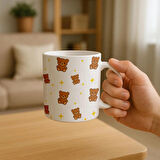 Tatlı Ayıcık ve Yıldız Desenli Beyaz Kupa Bardak