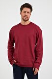 Erkek Günlük Bisiklet Yaka Rahat Oversize Spor Sweatshirt Bordo