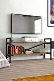 Metal Tv Sehpası 2 Raflı Tv Ünitesi Dekoratif Lcd Televizyon Sehpası Ceviz