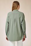 Kadın Haki Oversize Uzun Basic Gömlek HZL22W-BD139001