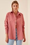 Kadın Koyu Gül Kurusu Oversize Uzun Basic Gömlek HZL22W-BD139001