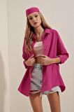 Kadın Koyu Pembe Oversize Uzun Basic Gömlek HZL22W-BD139001