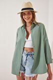 Kadın Çağla Yeşili Oversize Uzun Basic Gömlek Hzl22w-bd139001