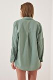 Kadın Çağla Yeşili Oversize Uzun Basic Gömlek Hzl22w-bd139001