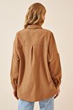 Kadın Camel Oversize Uzun Basic Gömlek  HZL22W-BD139001