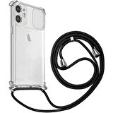 Apple iPhone 12 İp Askılı Şeffaf Kamera Korumalı Kılıf