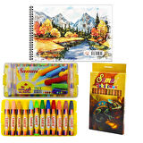 Samur Resim Defterli Boya Seti (Kuru Boya 12 Li+Pastel Boya 12 Li+25x35 Resim Defteri)