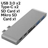 Ally 6 İn1 Usb-C Hub Daul  USB 3.0 Type-C Şarj Kart Reader Çoğaltıcı Hub