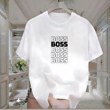 Boss Baskılı Beyaz Oversize Erkek Tshirt