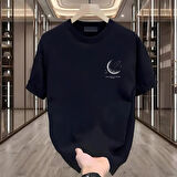 Moon Baskılı Siyah Oversize Erkek Tshirt