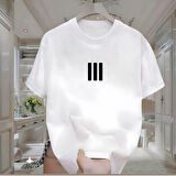 3 Çizgi Baskılı Beyaz Oversize Erkek Tshirt