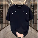 4 Yıldız Baskılı Siyah Oversize Erkek Tshirt