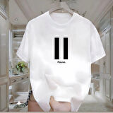 Pause Baskılı Beyaz Oversize Erkek Tshirt