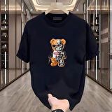 Robot Bear Baskılı Siyah Oversize Erkek Tshirt