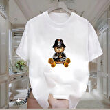 Bear Baskılı Beyaz Oversize Erkek Tshirt