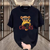 Cheers Bear Baskılı Siyah Oversize Erkek Tshirt