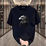 Kartal Baskılı Siyah Oversize Erkek Tshirt