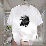 Kartal Baskılı Beyaz Oversize Erkek Tshirt