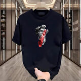 Heykel Baskılı Siyah Oversize Erkek Tshirt