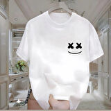 Smile Baskılı Beyaz Oversize Erkek Tshirt