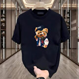 Enjoy Bear Baskılı Siyah Oversize Erkek Tshirt