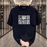 Etnik Desen Baskılı Siyah Oversize Erkek Tshirt