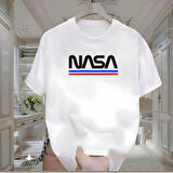 Nasa Baskılı Beyaz Oversize Erkek Tshirt