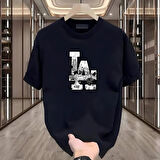 La Baskılı Siyah Oversize Erkek Tshirt