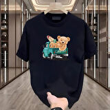 Surf Bear Baskılı Siyah Oversize Erkek Tshirt
