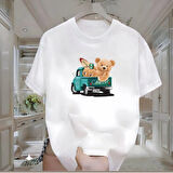 Surf Bear Baskılı Beyaz Oversize Erkek Tshirt