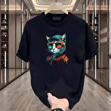 Cool Cat Baskılı Siyah Oversize Erkek Tshirt